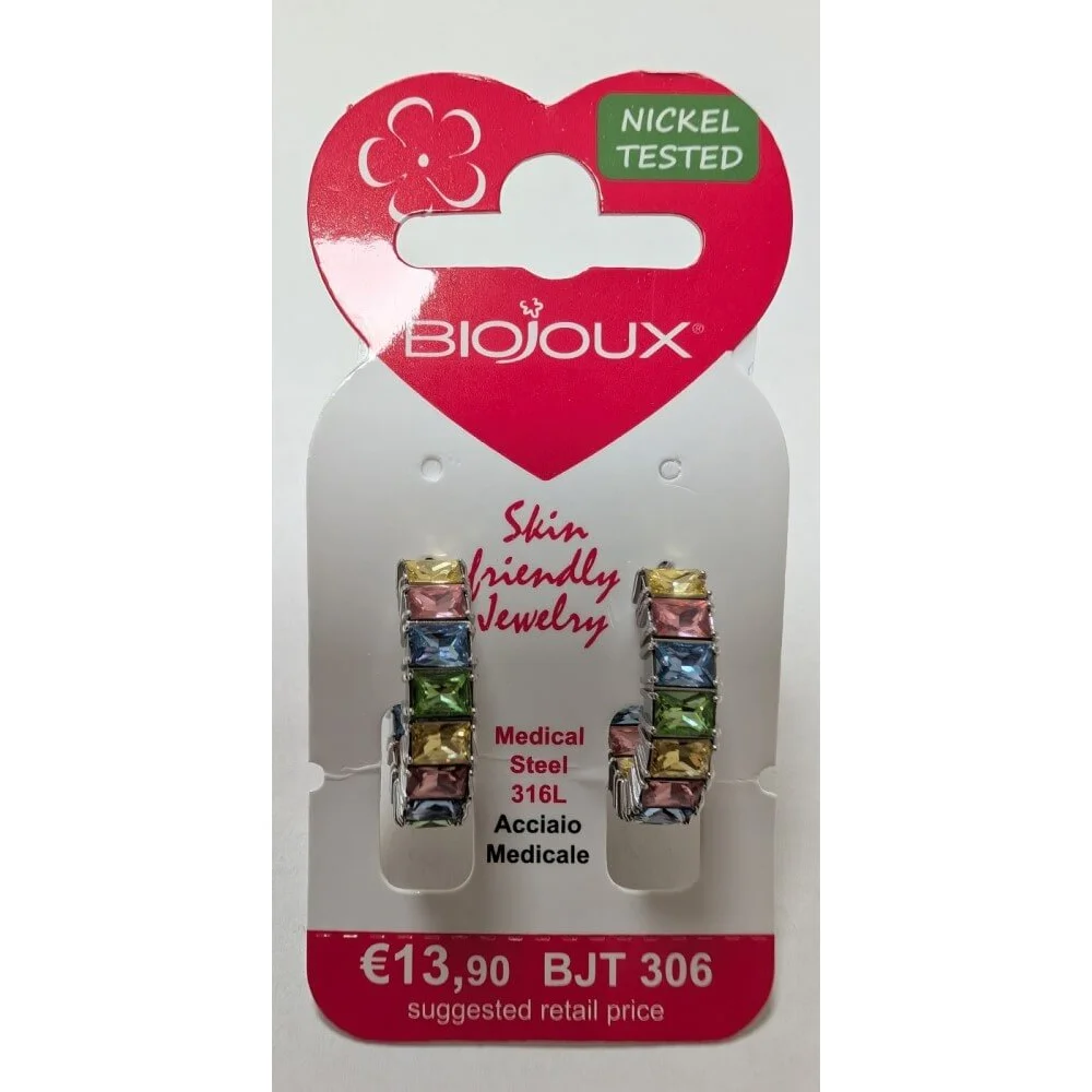 Biojoux, uhani iz kirurškega jekla - Benoite pisan obroč - BJT306 (2 uhana)